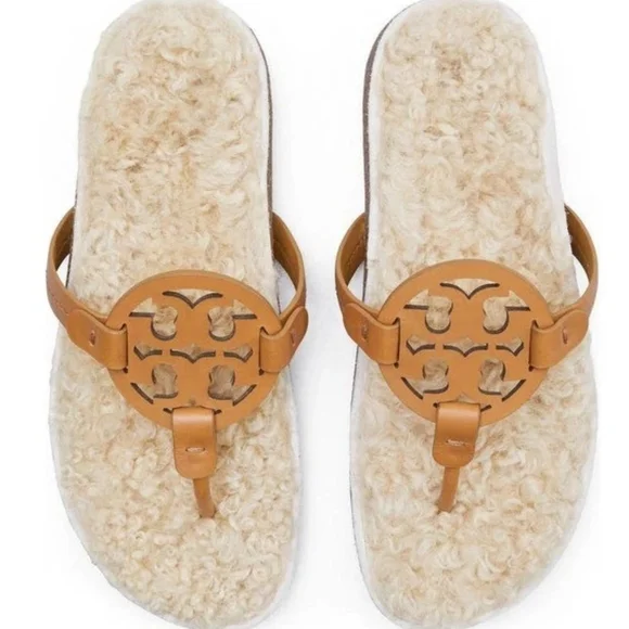 Tory Burch Miller Cloud  Shearling Leather Sandals Thongs Flip Flops 8.5, NIB! - Picture 2 of 6